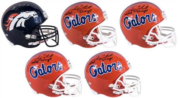 Lot of Five (5) Tim Tebow Signed Assorted Full Size Football Helmets (Beckett)